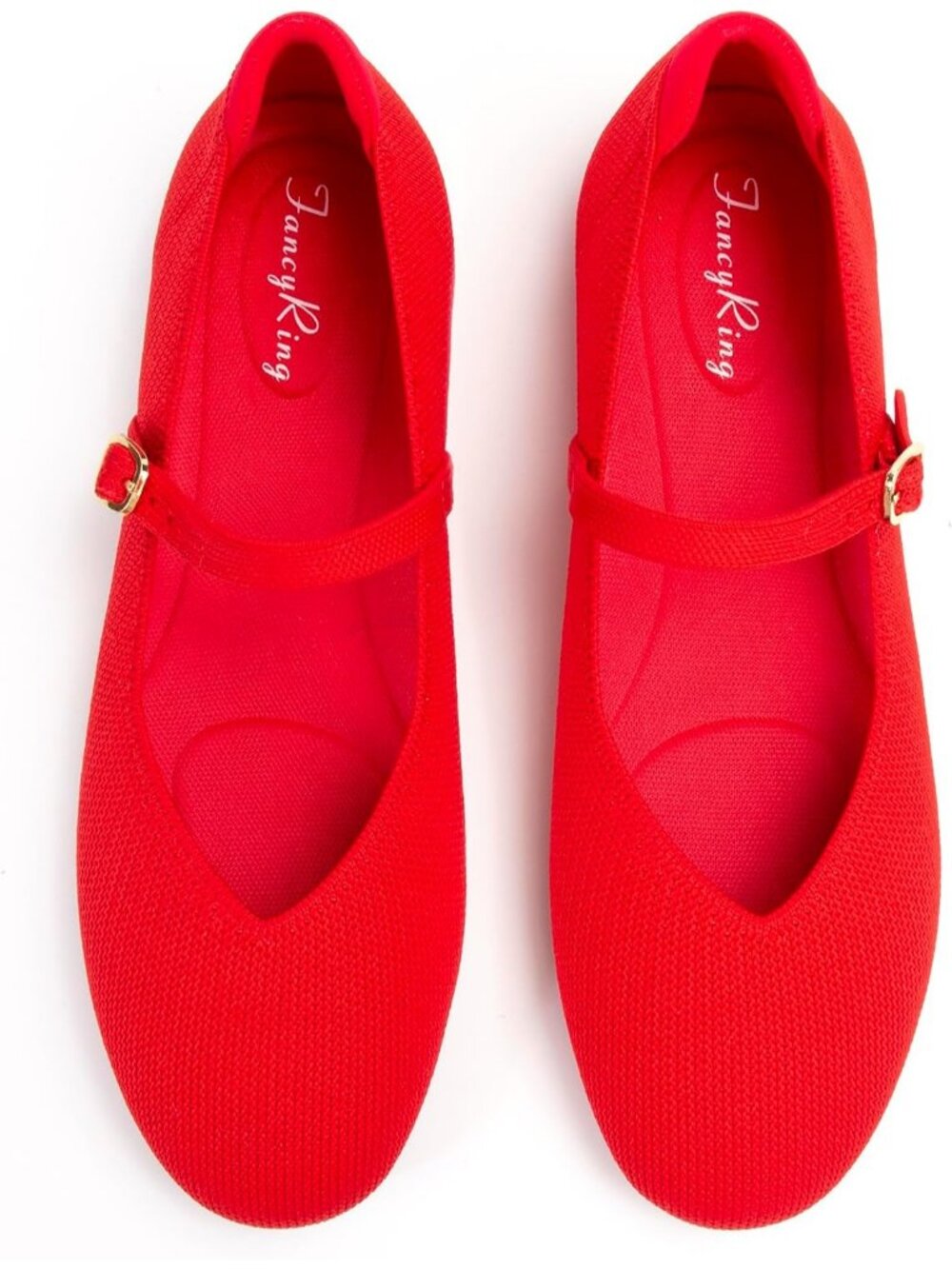 Women's Red Comfortable Round Toe Ballet Flats with Strap Knit Mary Jane Shoes